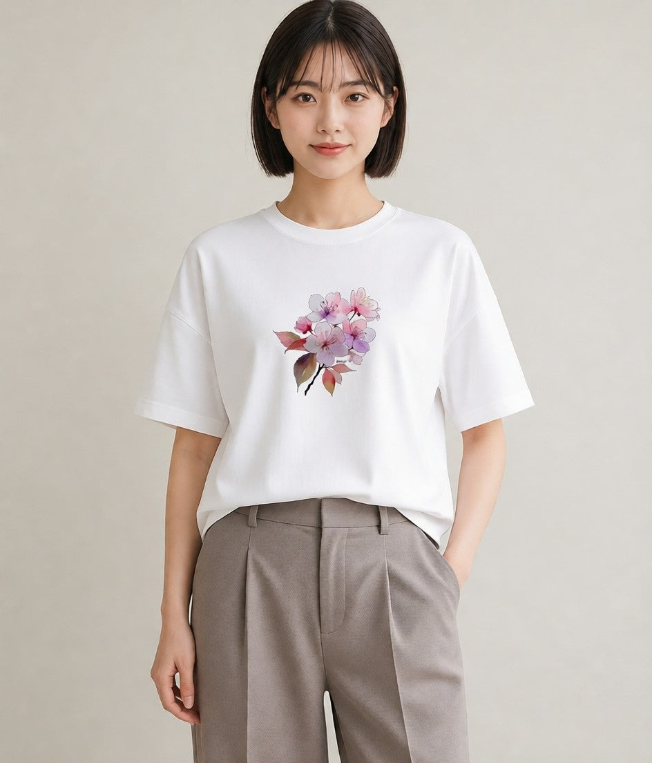 半袖Tシャツ レディース さくら 桜 サクラ 花 花柄 イラスト ユニーク 母娘コーデ 自分用 白T