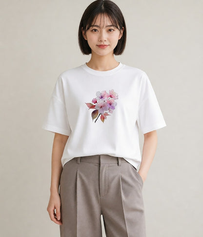 半袖Tシャツ レディース さくら 桜 サクラ 花 花柄 イラスト ユニーク 母娘コーデ 自分用 白T