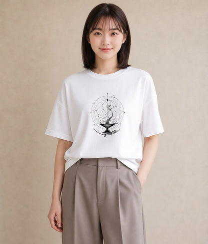 プリントTシャツ レディース 天秤座 星空 宇宙 イラスト 線画 親子 20代 白T