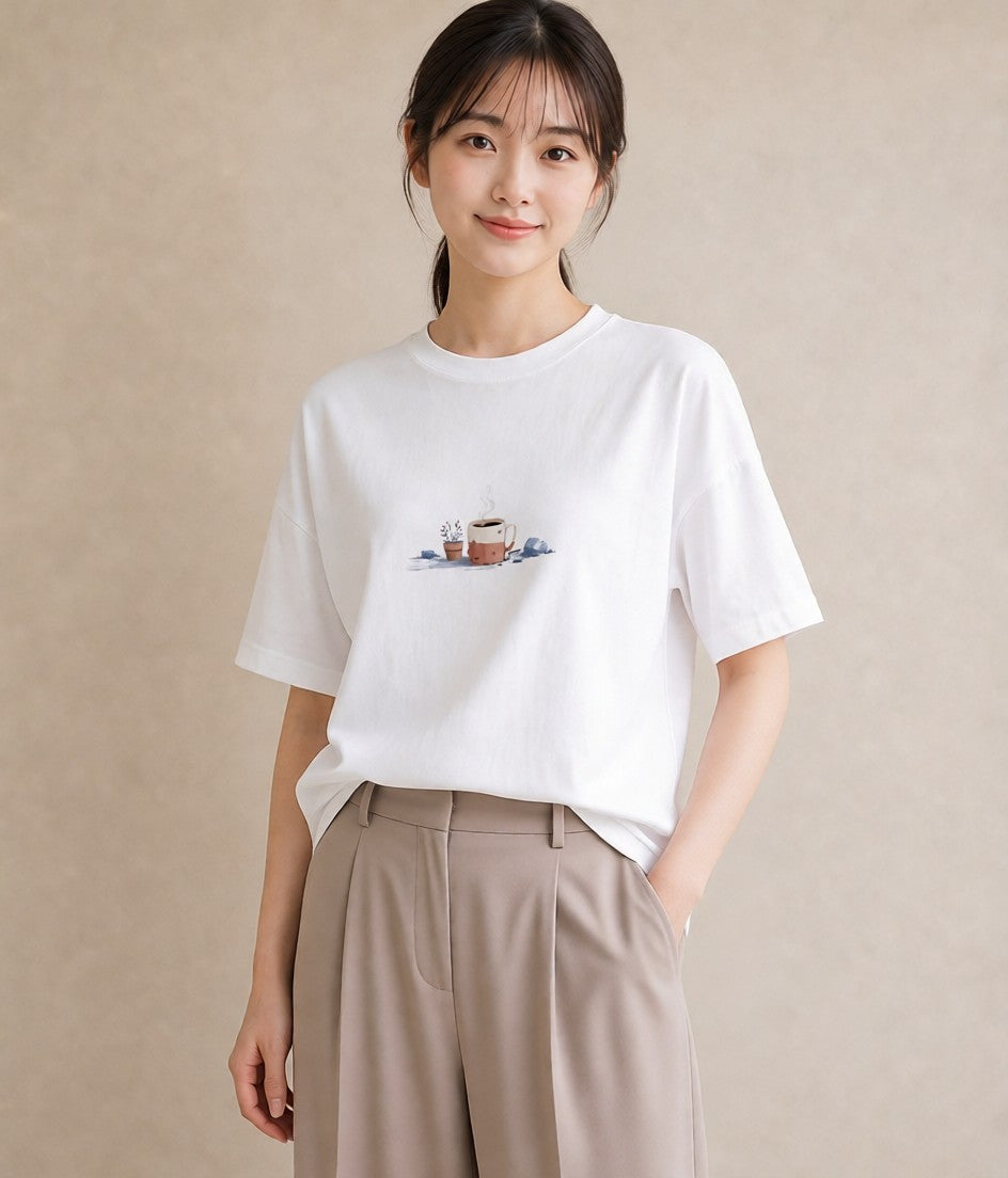Tシャツ レディース 雨上がりのベンチ ベンチ ナチュラル アンティーク イラスト 週末コーデ 敬老の日 白T