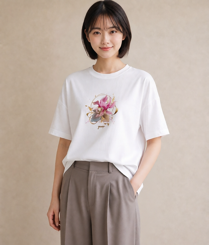 グラフィックTシャツ レディース ゆり 百合 花 花柄 イラスト ゆるかわ 休日 ペアコーデ 白T