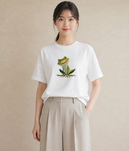 プリントTシャツ レディース カエル ペット 動物 イラスト アート風 姉妹 送別ギフト 白T