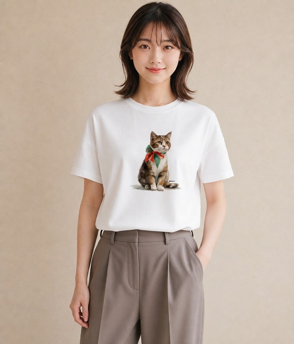 プリントTシャツ レディース エキゾチックショートヘア 猫 ねこ イラスト こなれ感 秋コーデ おしゃれギフト 白T