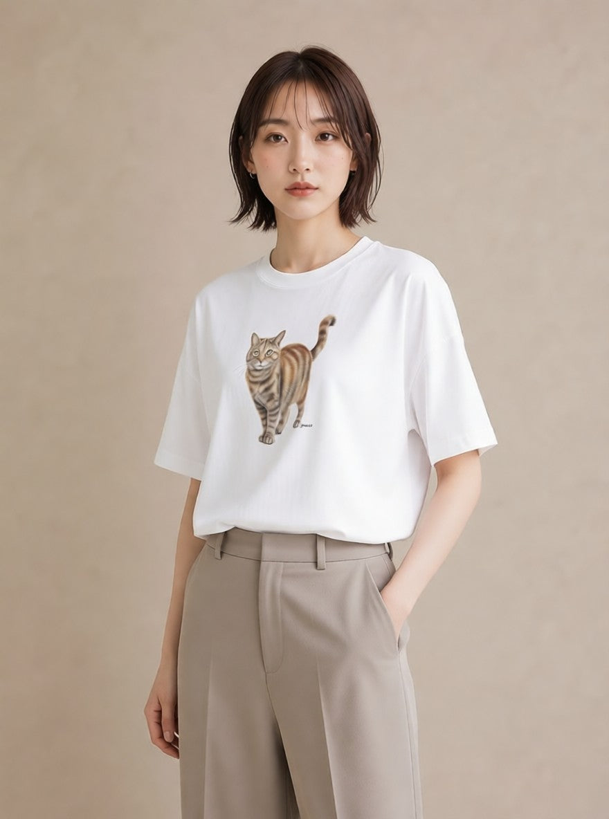 Tシャツ レディース 猫 ねこ イラスト ゆるかわ デート 帰省 白T