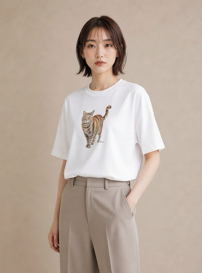 Tシャツ レディース 猫 ねこ イラスト ゆるかわ デート 帰省 白T