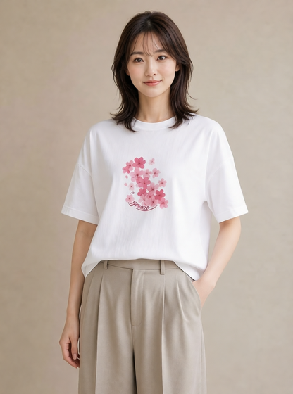 グラフィックTシャツ レディース さくら 桜 サクラ 花 花柄 イラスト 旅行コーデ デイリーウェア 休日 白T