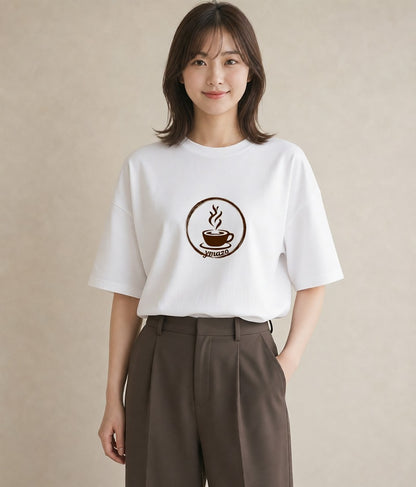 Tシャツ レディース カフェ カフェロゴ ロゴ イラスト ラフ 友達ギフト 部屋着 白T