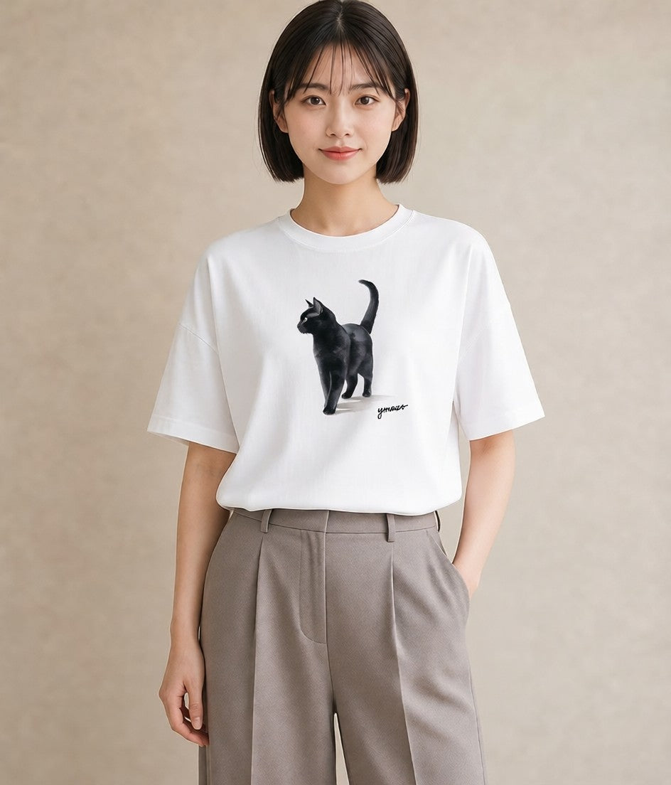 半袖Tシャツ レディース アビシニアン 猫 ねこ イラスト ラフ 旅行用 海 白T