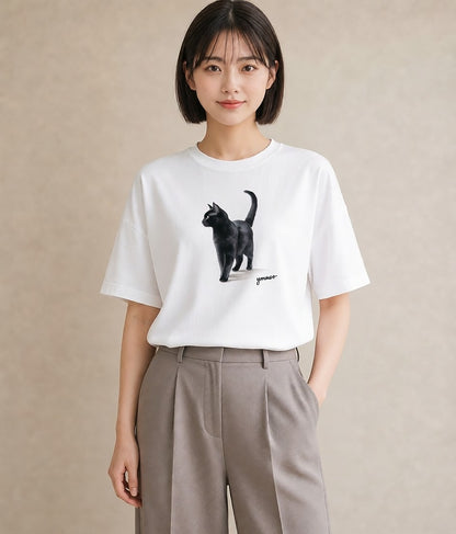 半袖Tシャツ レディース アビシニアン 猫 ねこ イラスト ラフ 旅行用 海 白T