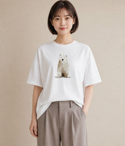 半袖Tシャツ レディース しろくま 白くま 動物 アニマル イラスト 普段使い ペアコーデ 秋コーデ 白T