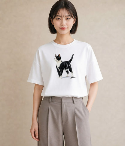 半袖Tシャツ レディース 愛猫 猫 ねこ イラスト カフェコーデ 旅行 母娘コーデ 白T