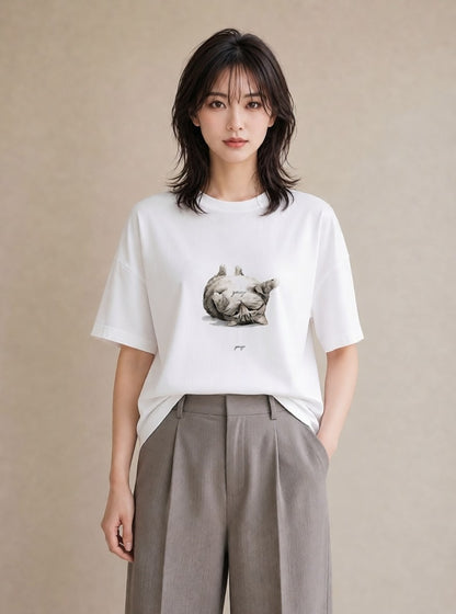 プリントTシャツ レディース 白猫 猫 ねこ イラスト アート風 母の日 ビーチ 白T