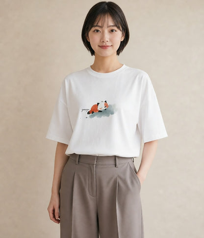 半袖Tシャツ レディース たぬき 動物 アニマル イラスト アート風 おしゃれギフト 社会人 白T