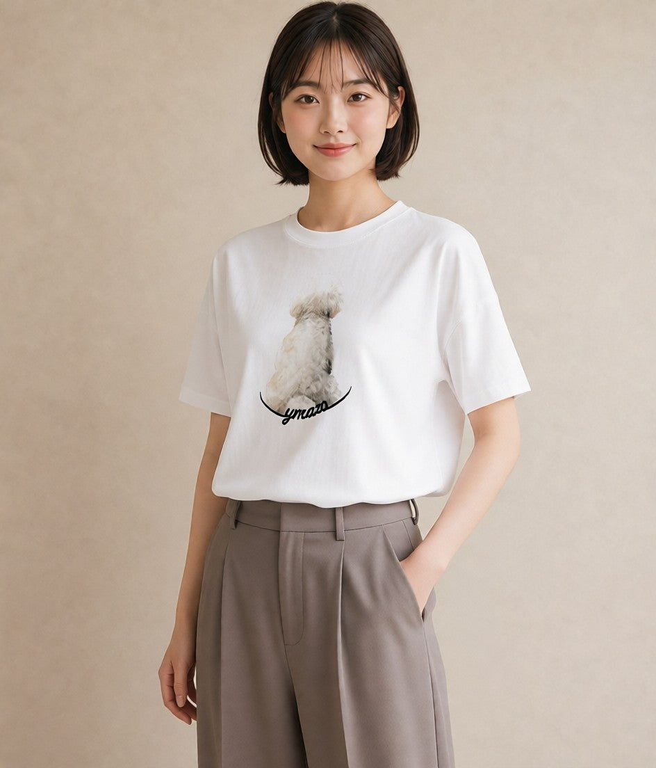 Tシャツ レディース トイプードル プードル 犬 いぬ イラスト シンプル 公園 ママ 白T