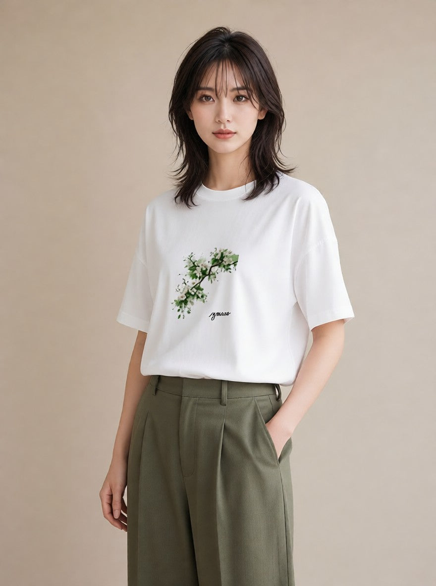 デザインTシャツ レディース 梅 花 花柄 イラスト 休日コーデ 綿100 デート 白T