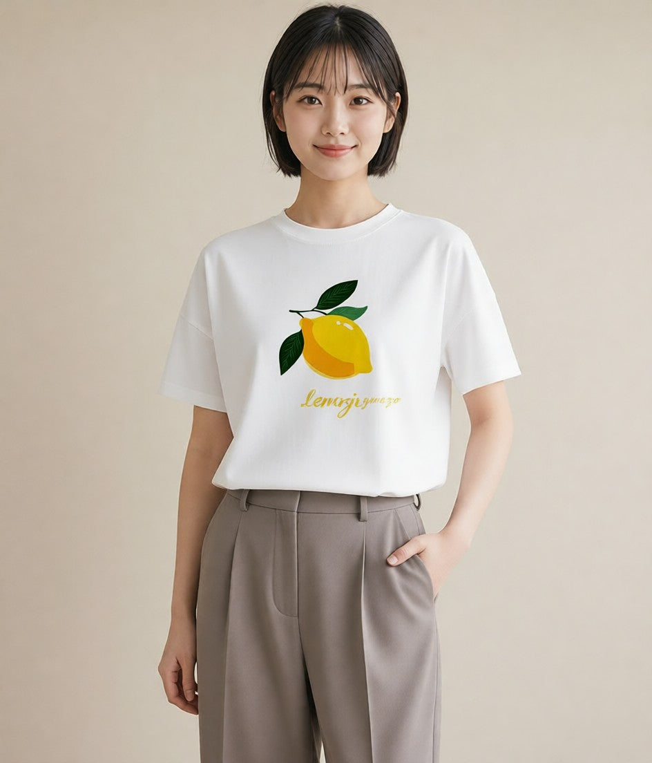 Tシャツ レディース レモン 檸檬 食べ物 フード イラスト シンプル お出かけ 普段着 白T