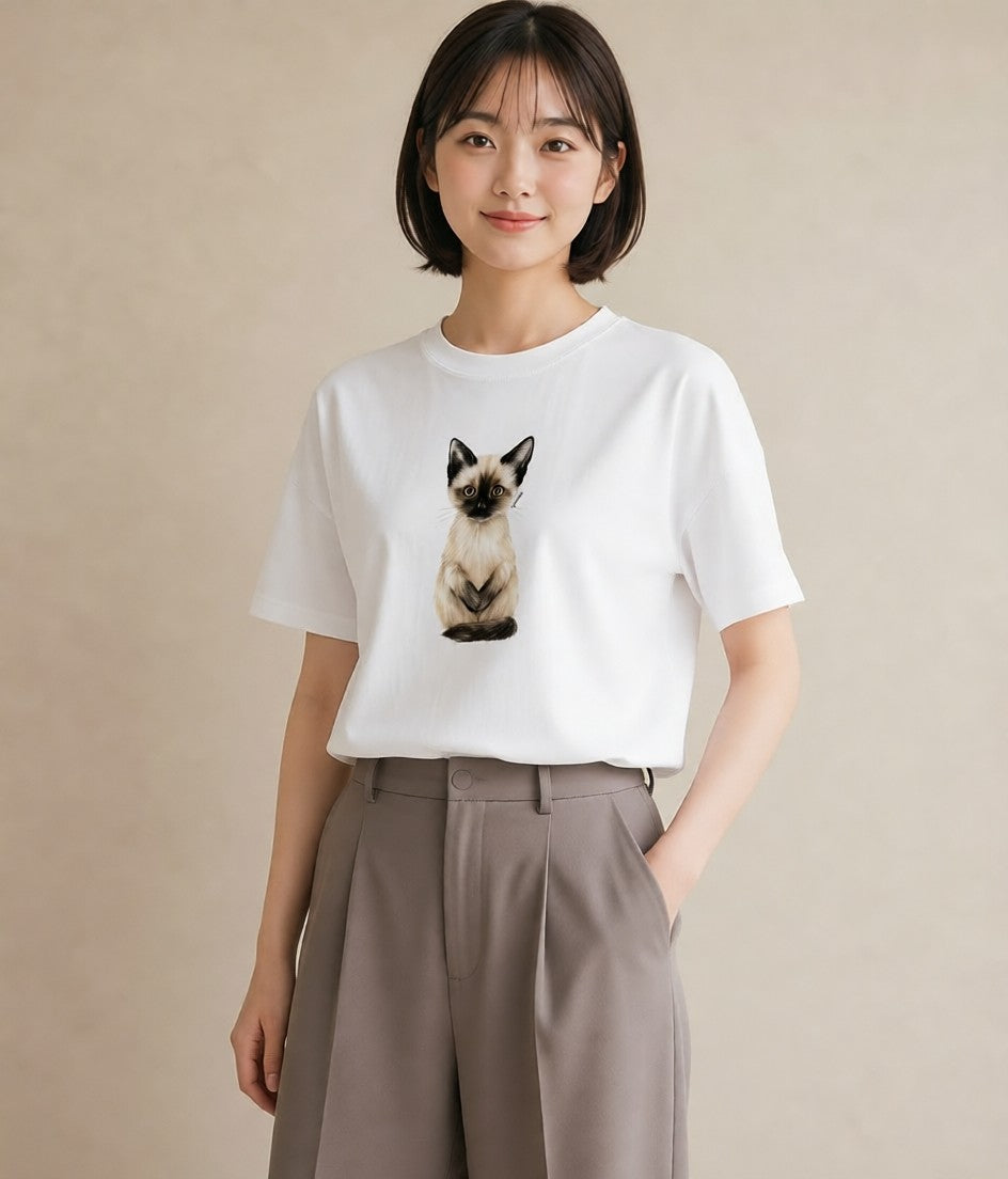 プリントTシャツ レディース エキゾチックショートヘア 猫 ねこ イラスト ポップ ルームウェア ギフト 白T