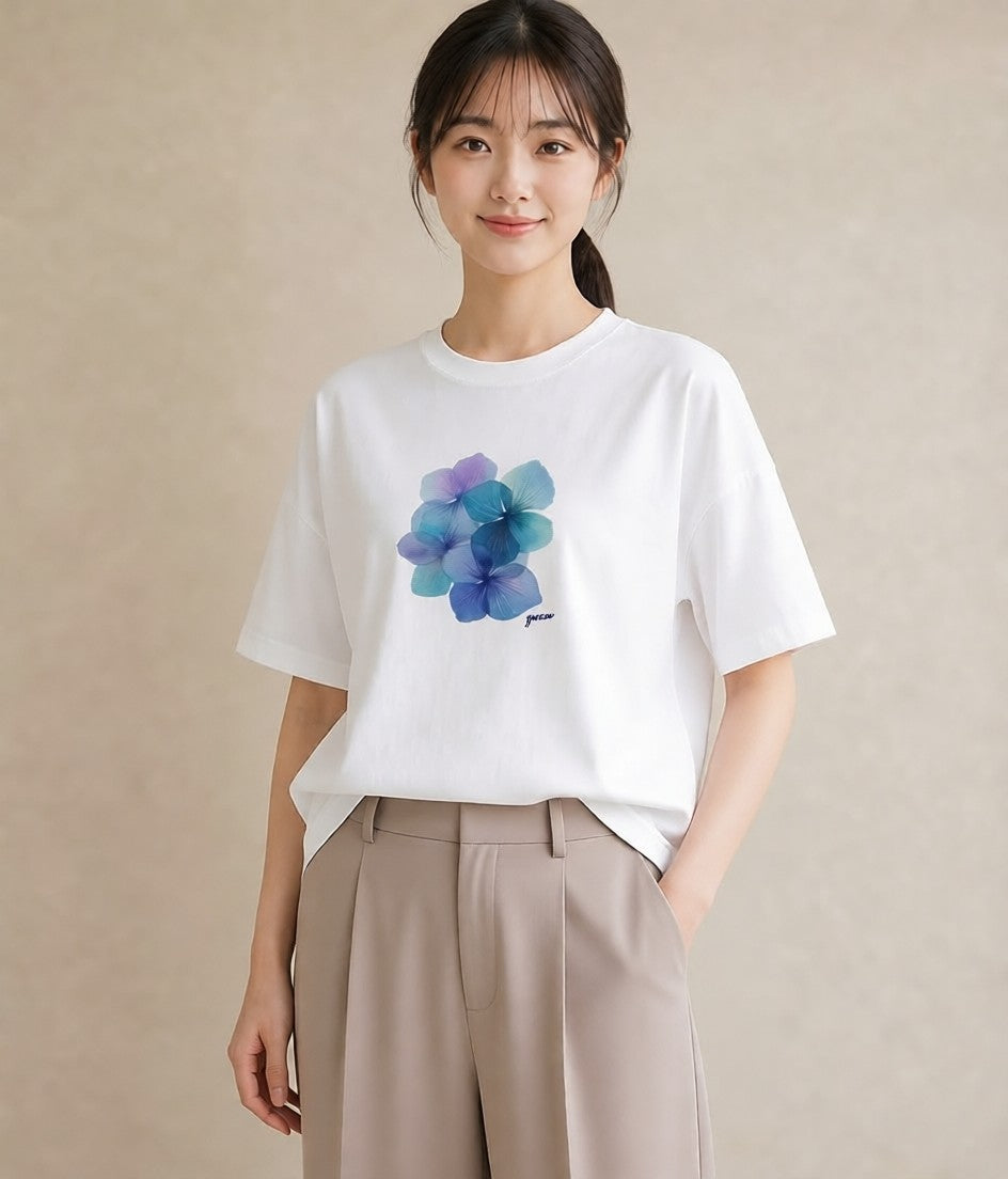 デザインTシャツ レディース あさがお 朝顔 花 花柄 イラスト 北欧風 女性向けギフト 散歩 白T