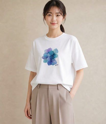 デザインTシャツ レディース あさがお 朝顔 花 花柄 イラスト 北欧風 女性向けギフト 散歩 白T