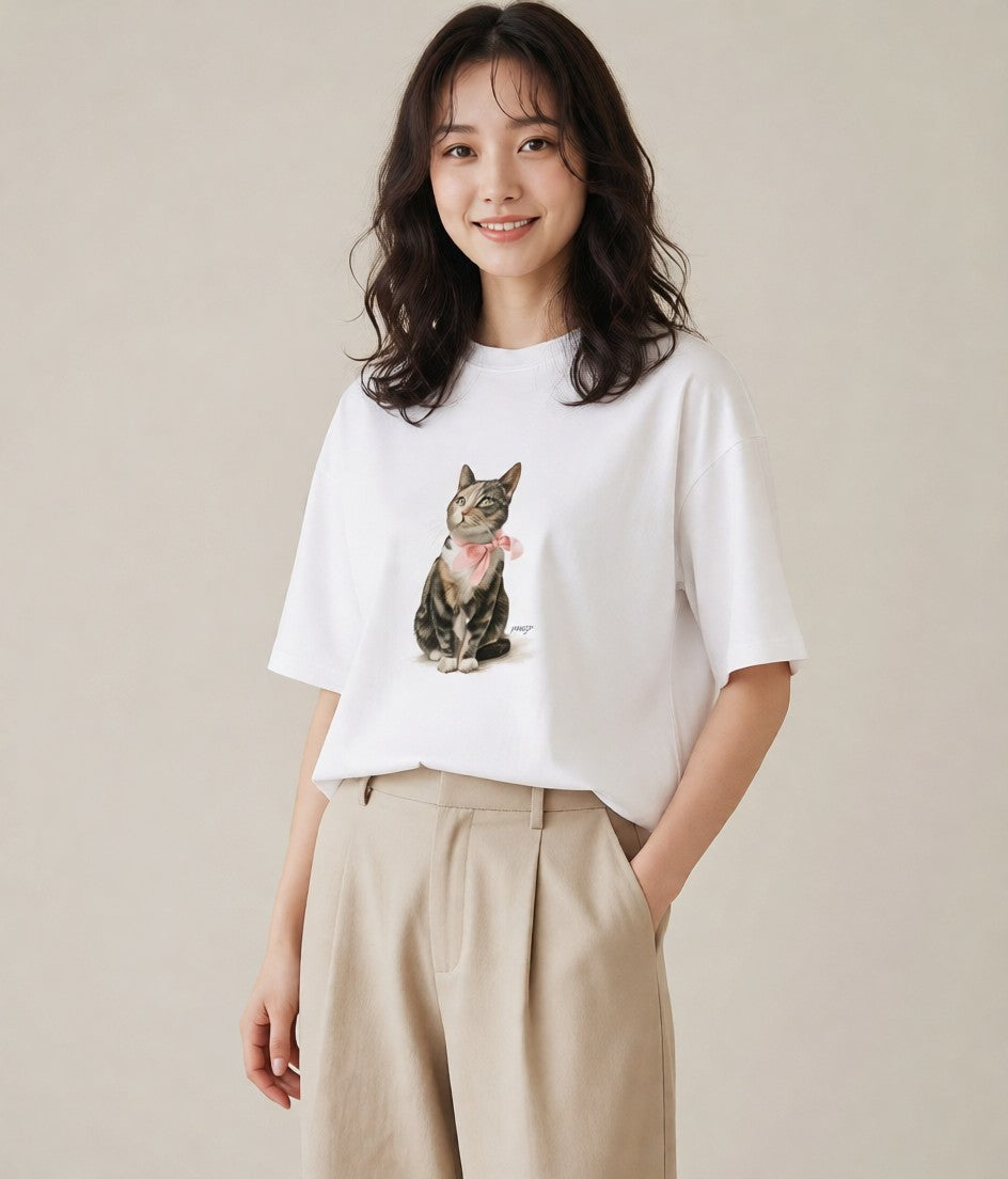 半袖Tシャツ レディース 靴下猫 猫 ねこ イラスト ポップ 自分用 ルームウェア 白T