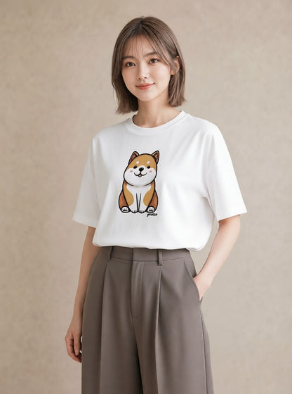 半袖Tシャツ レディース 柴犬 しばいぬ 犬 いぬ イラスト レトロ デイリーウェア 休日 白T