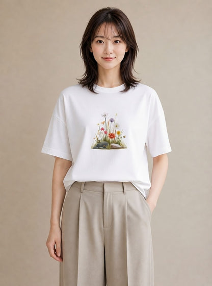 デザインTシャツ レディース ポスト 野の花 レトロ ナチュラル アンティーク イラスト きれいめ お出かけ 普段着 白T