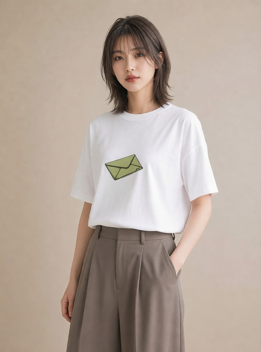 半袖Tシャツ レディース 封蝋 手紙 アンティーク ナチュラル イラスト ユニーク ホワイトデー 春服 白T