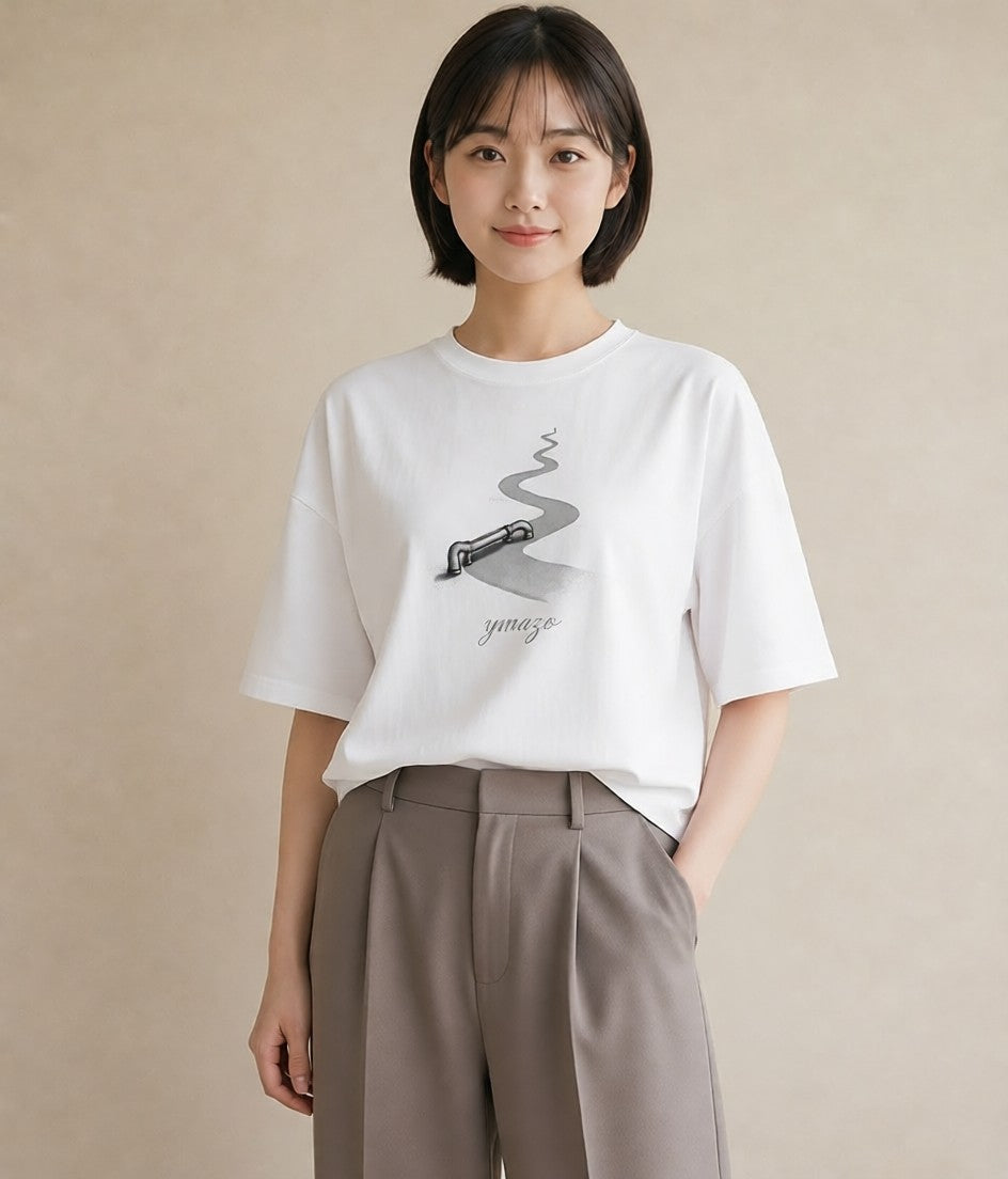 半袖Tシャツ レディース 雨上がりの小道 雨上がり 小道 ナチュラル アンティーク イラスト 旅行用 海 白T