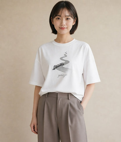 半袖Tシャツ レディース 雨上がりの小道 雨上がり 小道 ナチュラル アンティーク イラスト 旅行用 海 白T