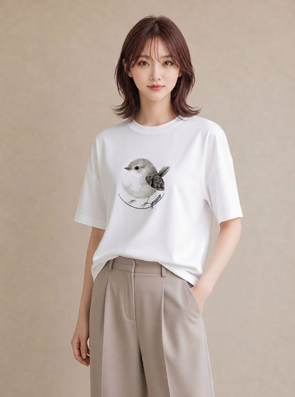 プリントTシャツ レディース マメルリハ ペット 動物 イラスト 上品 デート 帰省 白T