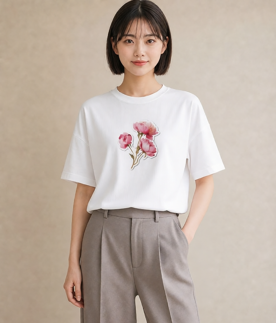 デザインTシャツ レディース 彼岸花 花 花柄 イラスト ラフ レイヤード 白T