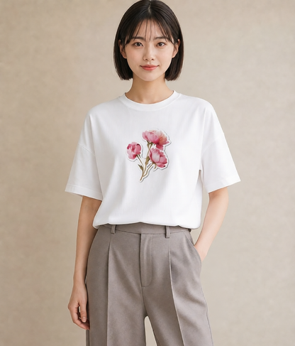 デザインTシャツ レディース 彼岸花 花 花柄 イラスト ラフ レイヤード 白T