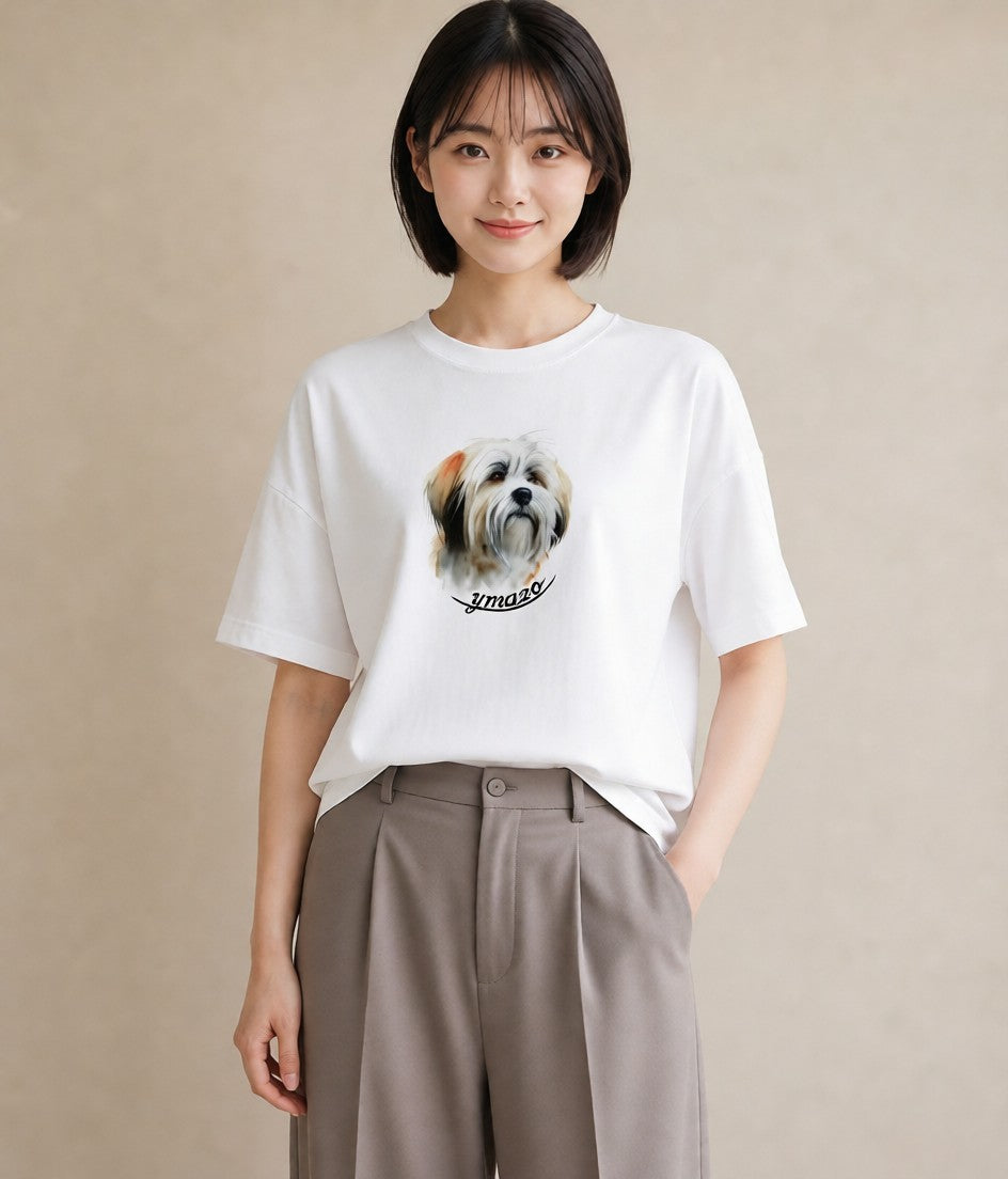 グラフィックTシャツ レディース 愛犬 犬 いぬ イラスト ナチュラル 春服 ミセス 白T
