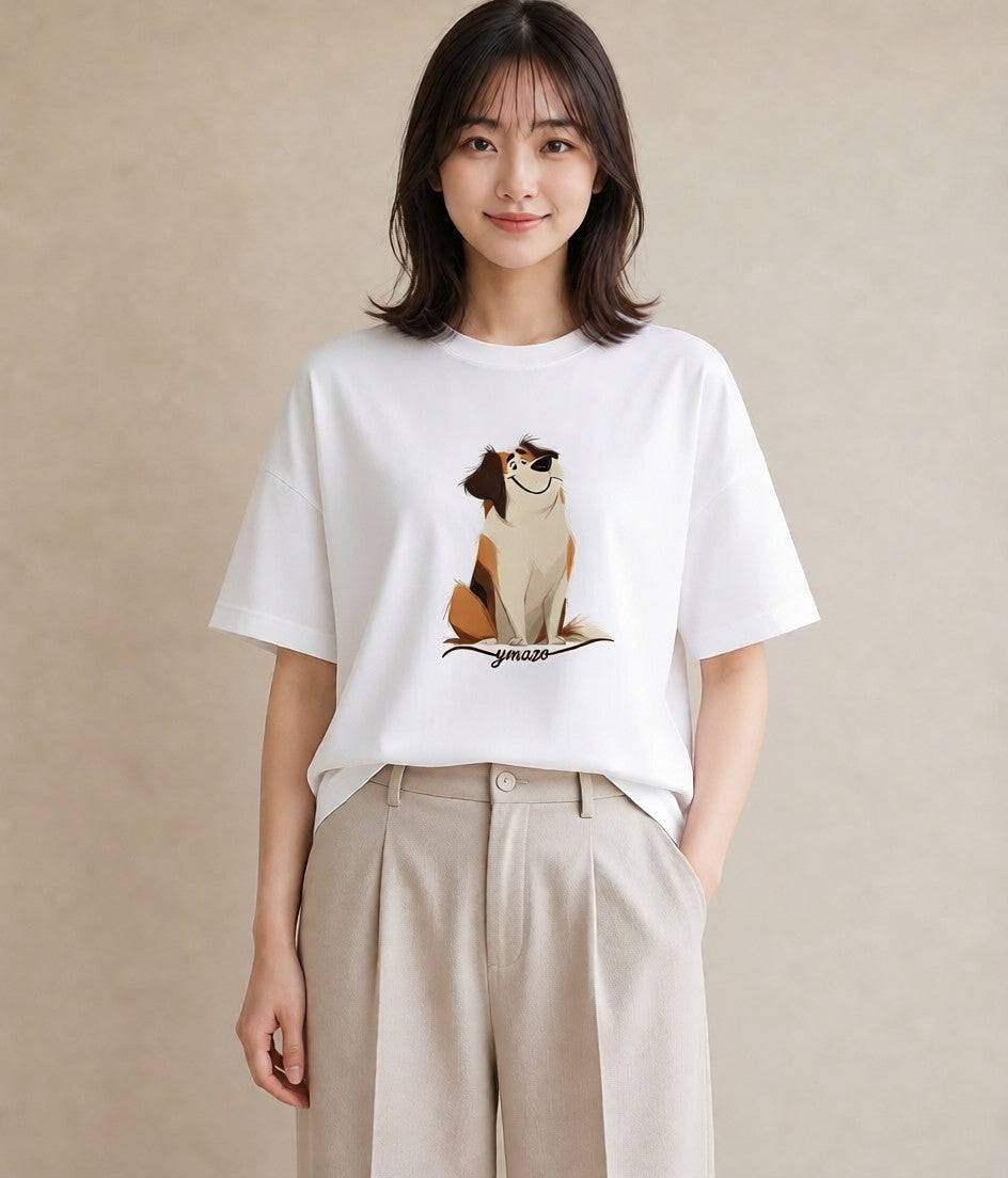 デザインTシャツ レディース 犬 いぬ イラスト モード 敬老の日 ホワイトデー 白T