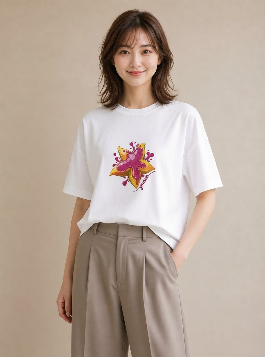 プリントTシャツ レディース ショートケーキ 食べ物 フード イラスト 線画 お出かけ 普段着 白T