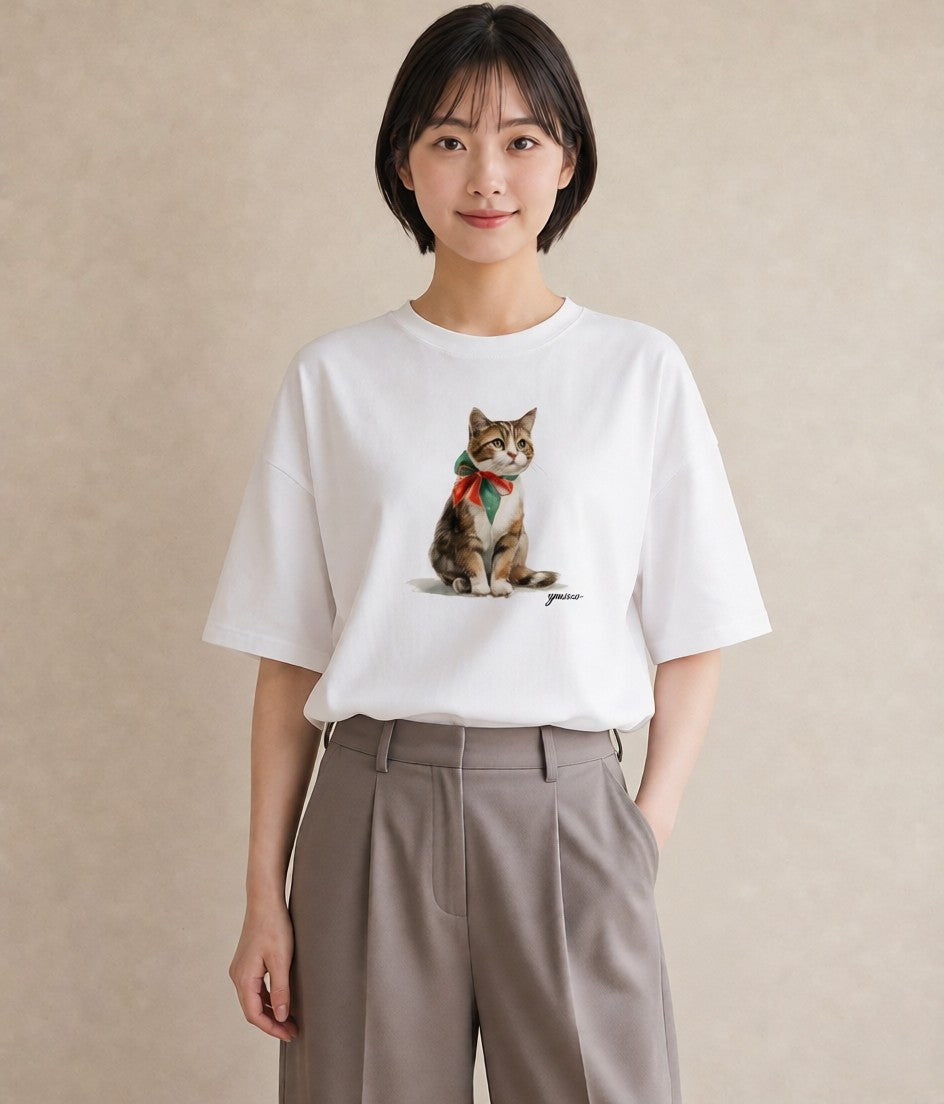 デザインTシャツ レディース キジトラ 猫 ねこ イラスト ミニマル おしゃれギフト 社会人 白T