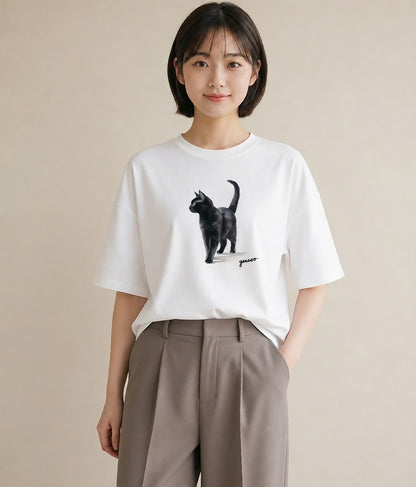 デザインTシャツ レディース 猫 ねこ イラスト モード 敬老の日 ホワイトデー 白T