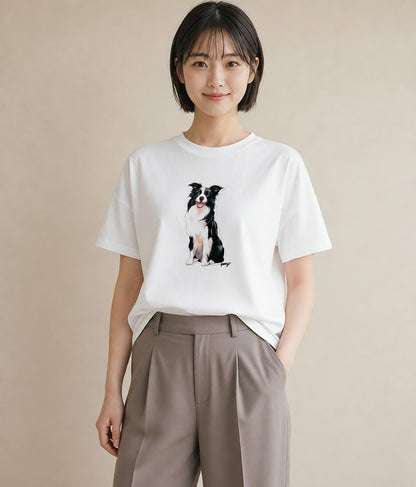プリントTシャツ レディース ボーダーコリー 犬 いぬ イラスト シンプル 女性向けギフト 散歩 白T