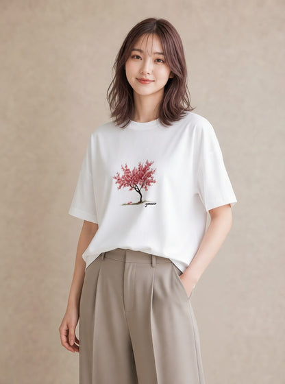 デザインTシャツ レディース 盆栽 植物 ボタニカル イラスト カジュアル ラフ レイヤード 白T