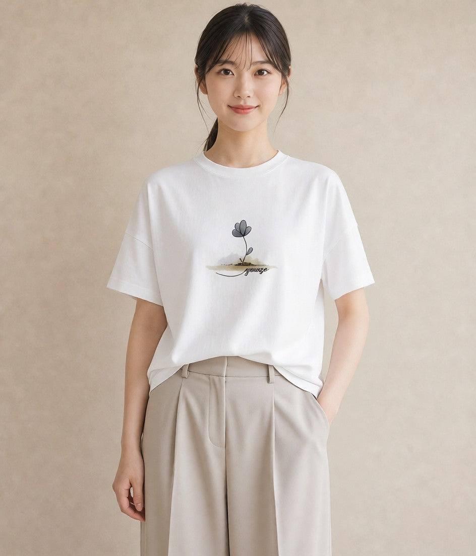 Tシャツ レディース 青の水彩 風景 ブルー ナチュラル アンティーク イラスト カフェ巡り 女子会 白T