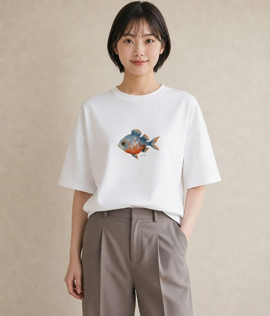 グラフィックTシャツ レディース 熱帯魚 海の生き物 海 イラスト ガーリー 在宅 公園 白T