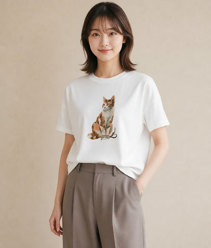 半袖Tシャツ レディース 靴下猫 猫 ねこ イラスト アート風 カフェ服 クリスマス 白T