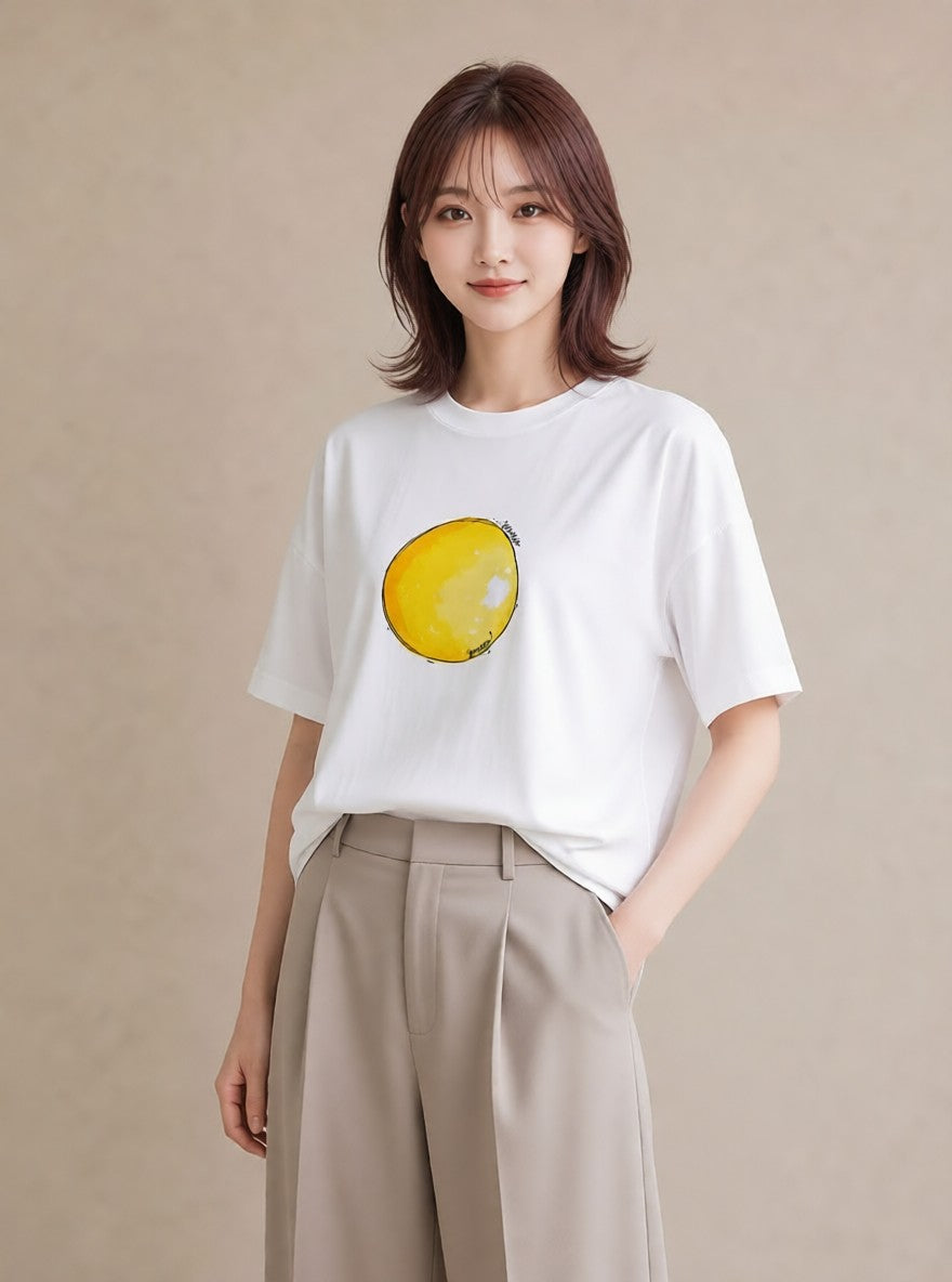 プリントTシャツ レディース 目玉焼き 食べ物 フード イラスト ガーリー 公園 ママ 白T