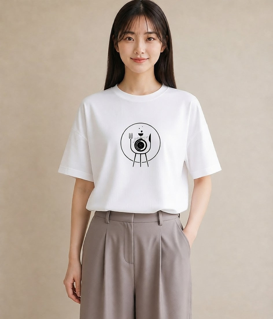 プリントTシャツ レディース カフェ カフェロゴ ロゴ イラスト 線画 公園 ママ 白T
