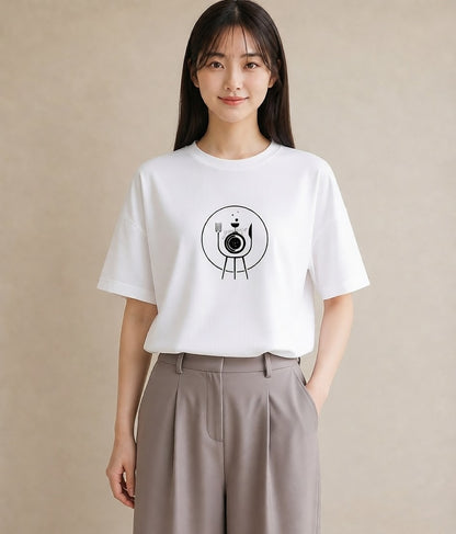 プリントTシャツ レディース カフェ カフェロゴ ロゴ イラスト 線画 公園 ママ 白T