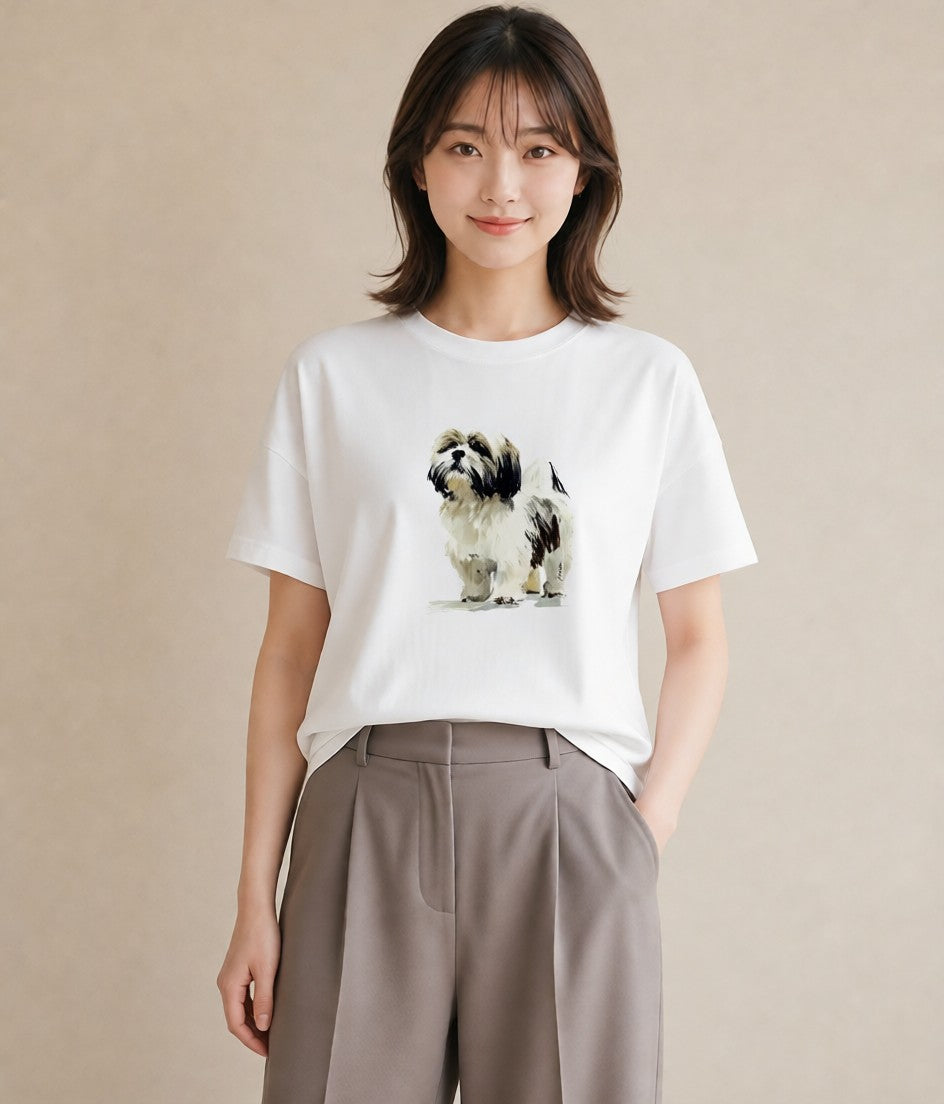 グラフィックTシャツ レディース いぬ 犬 ワンコ イラスト ユニーク 母の日 ビーチ 白T