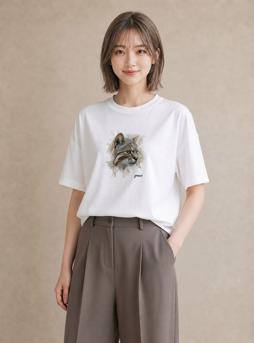 グラフィックTシャツ レディース ぶち猫 猫 ねこ イラスト アート風 クリスマス 旅行 白T