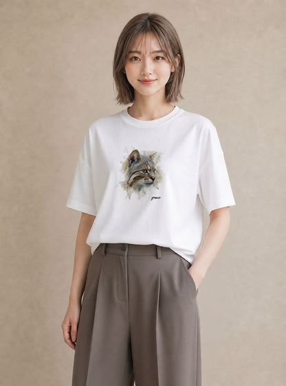 グラフィックTシャツ レディース ぶち猫 猫 ねこ イラスト アート風 クリスマス 旅行 白T