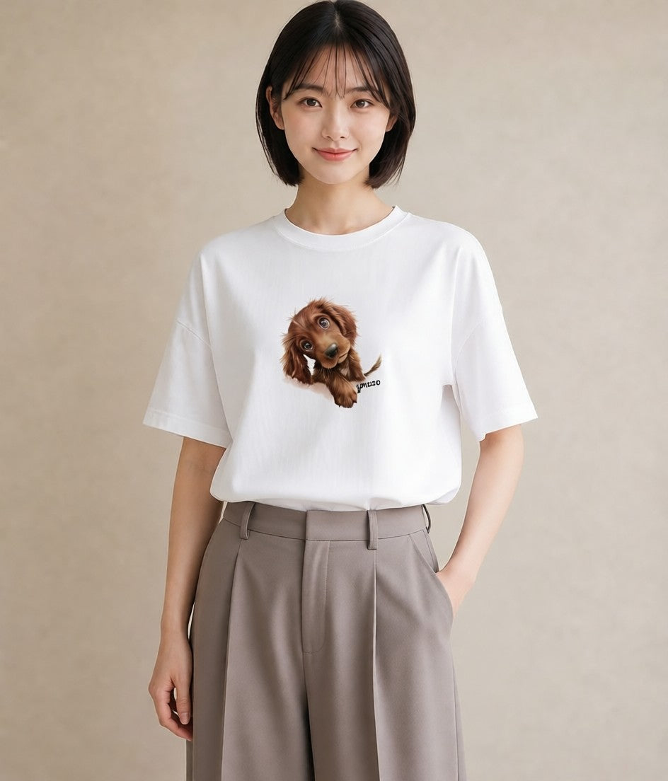 プリントTシャツ レディース 犬 いぬ イラスト 手描き風 誕生日プレゼント 綿100 白T