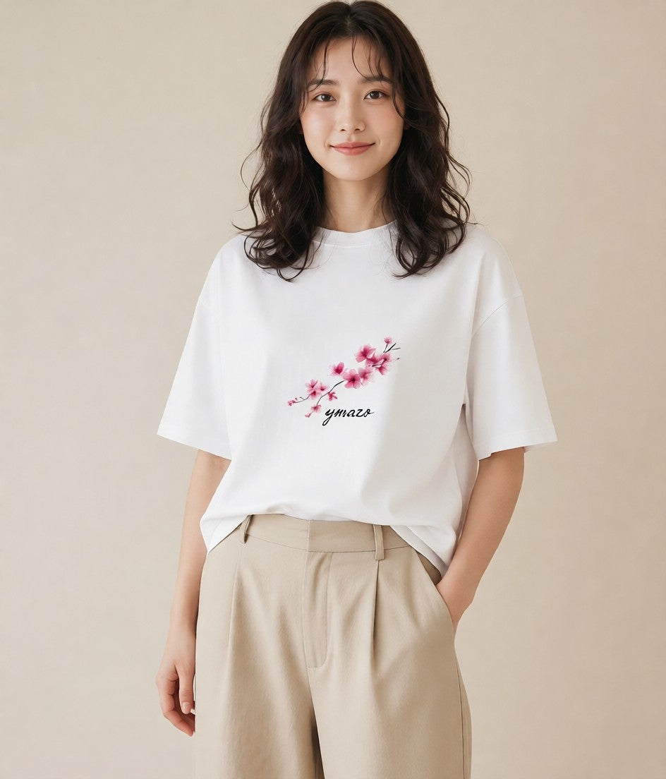 半袖Tシャツ レディース さくら 桜 サクラ 花 花柄 イラスト 可愛い 公園 ママ 白T